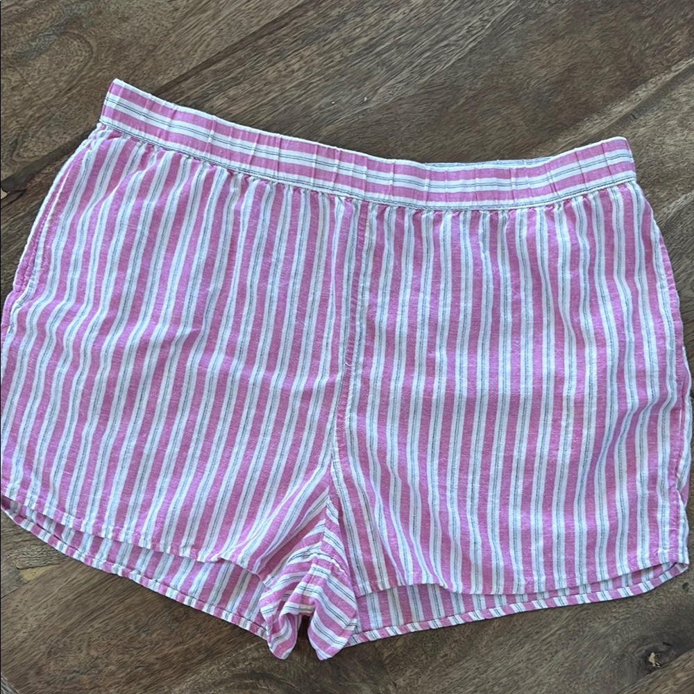 Universal Thread Pink Striped Shorts Linen Blend  High Rise Pockets Stretch